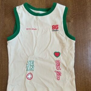 With Jean Tank Top - Cream and Green